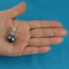 Load image into Gallery viewer, 14k Solid White Gold Pineapple-Bale &amp; Diamond Black Tahitian Pearl Pendant