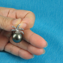 Load image into Gallery viewer, 14k Solid White Gold Pineapple-Bale &amp; Diamond Black Tahitian Pearl Pendant