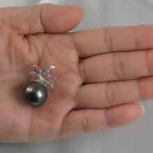 Load image into Gallery viewer, 14k Solid White Gold Pineapple-Bale &amp; Diamond Black Tahitian Pearl Pendant