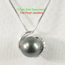 Load image into Gallery viewer, 14k Solid White Gold “S” Bale &amp; Diamond Black Tahitian Pearl Pendant