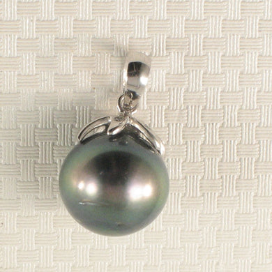 14k Solid White Gold Star-Bale & Diamond Baroque Black Tahitian Pearl Pendant
