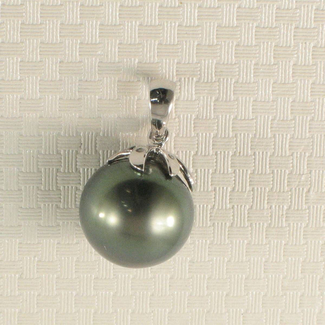 14k Solid White Gold Star-Bale & Diamond Baroque Black Tahitian Pearl Pendant