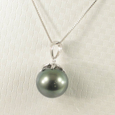 14k Solid White Gold Star-Bale & Diamond Baroque Black Tahitian Pearl Pendant