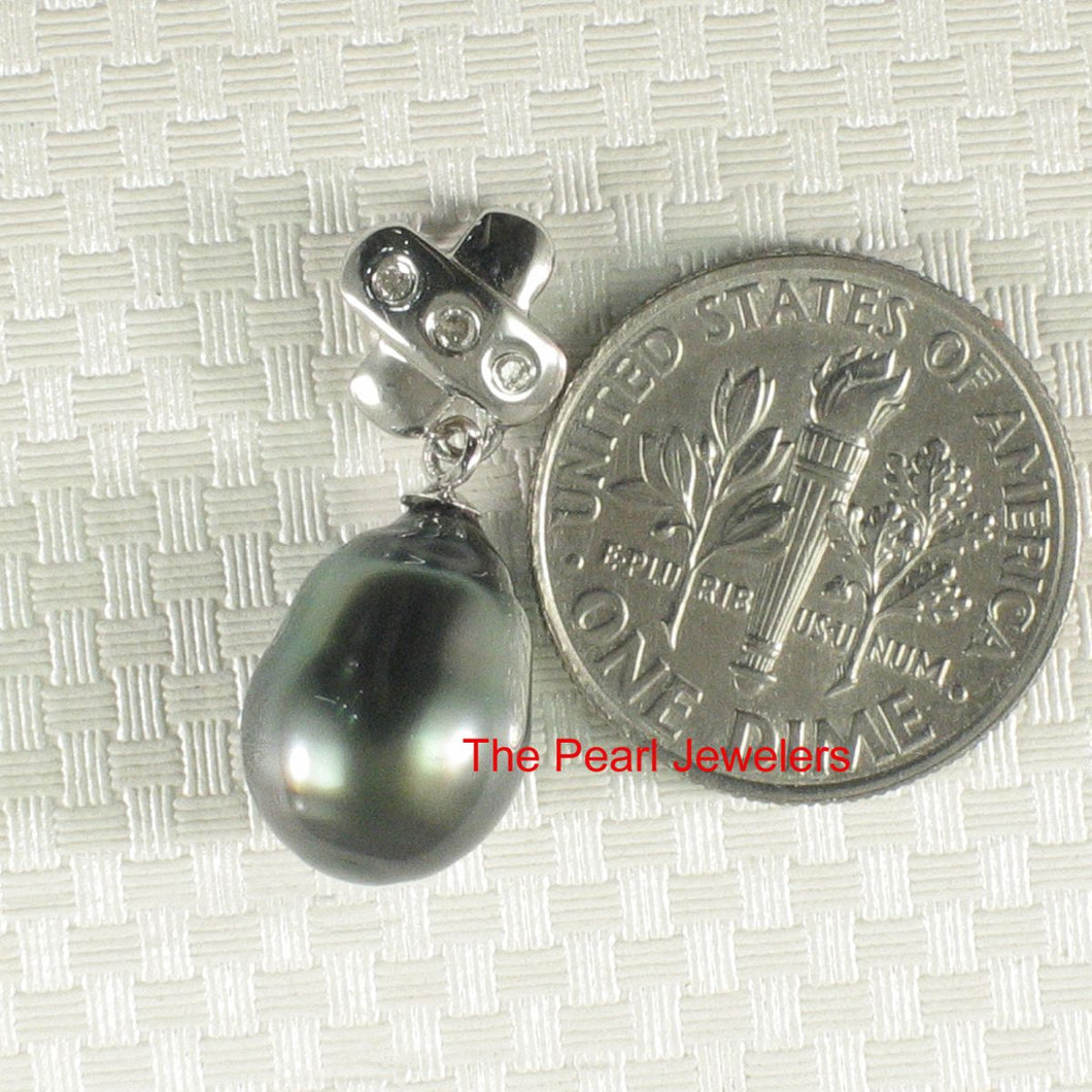 14k White Gold X-Bale & Diamond Baroque Black Tahitian Pearl Pendant