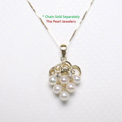 White Pearl Grape Pendant – 14k Yellow Gold + Diamonds