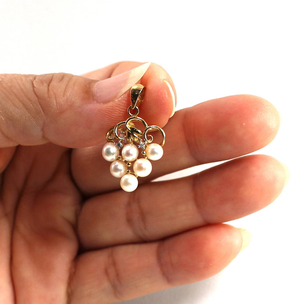White Pearl Grape Pendant – 14k Yellow Gold + Diamonds