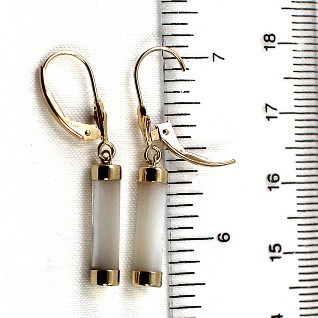 14K Yellow Gold Leverback Dangle White Mother of Pearl Earrings