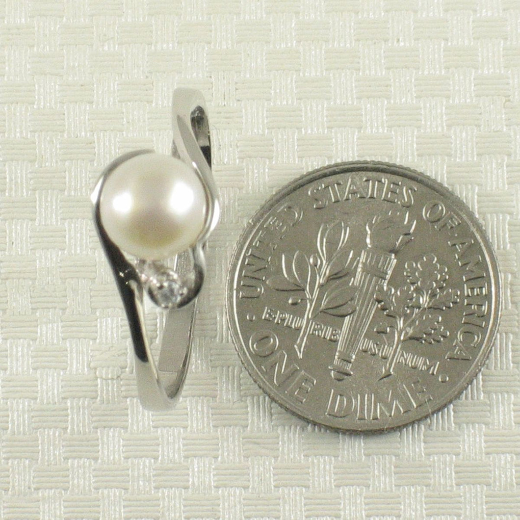 Solid Sterling Silver .925 White Cultured Pearl & Cubic Zirconia Accent Ring