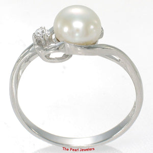 Solid Sterling Silver .925 White Cultured Pearl & Cubic Zirconia Accent Ring