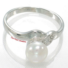 Load image into Gallery viewer, Solid Sterling Silver .925 White Freshwater Pearl &amp; Cubic Zirconia Accent Ring