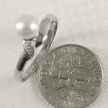 Load image into Gallery viewer, Solid Sterling Silver .925 White Freshwater Pearl &amp; Cubic Zirconia Accent Ring