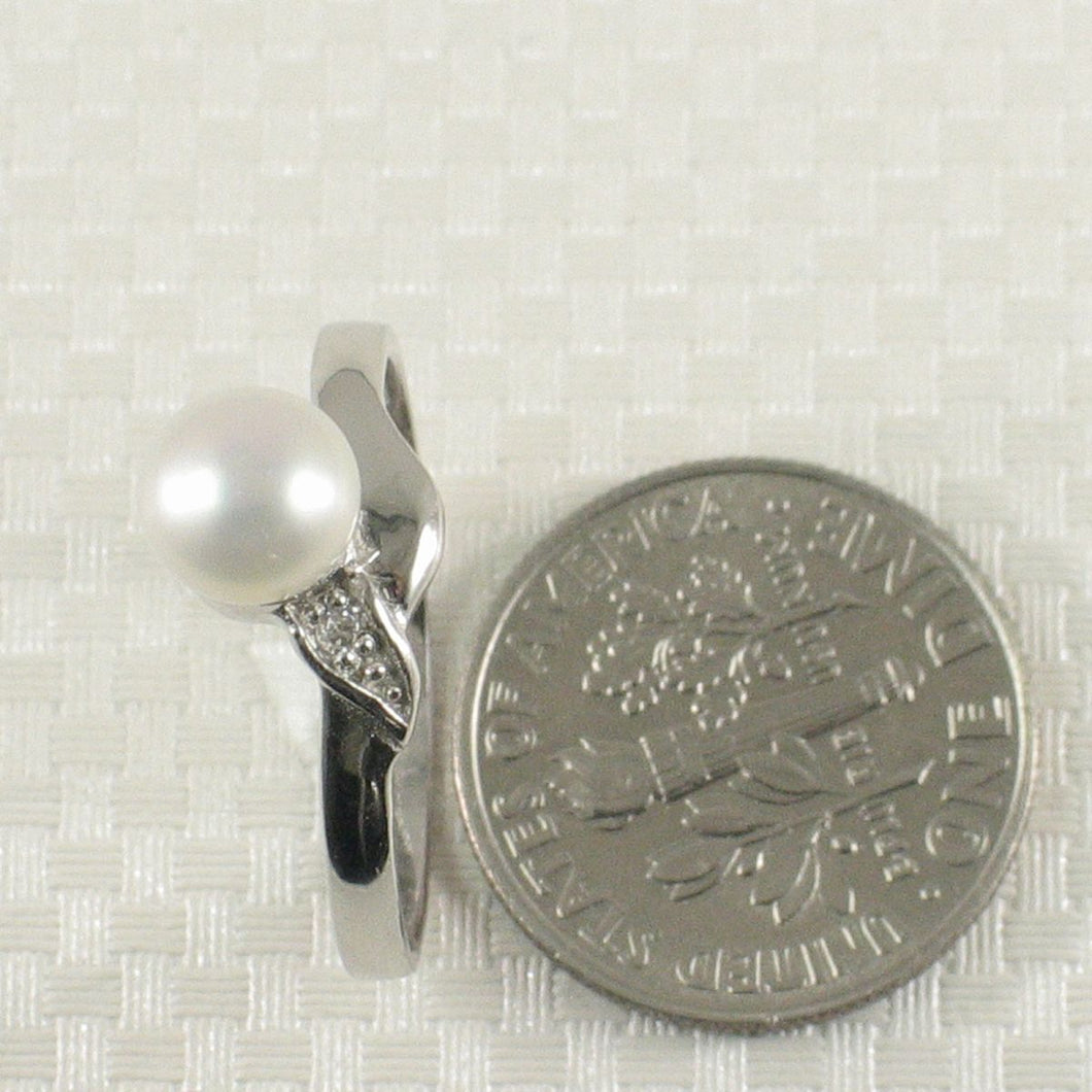 Solid Sterling Silver .925 White Freshwater Pearl & Cubic Zirconia Accent Ring