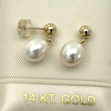 Load image into Gallery viewer, White Pearl Dangle Earrings – 14k Yellow Gold Studs
