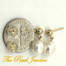 Load image into Gallery viewer, White Pearl Dangle Earrings – 14k Yellow Gold Studs