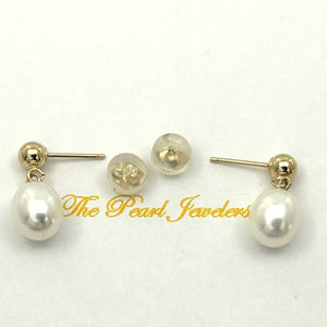 White Pearl Dangle Earrings – 14k Yellow Gold Studs