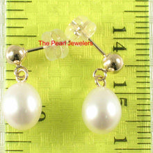 Load image into Gallery viewer, White Pearl Dangle Earrings – 14k Yellow Gold Studs