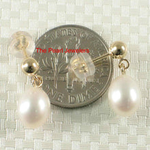 Load image into Gallery viewer, White Pearl Dangle Earrings – 14k Yellow Gold Studs