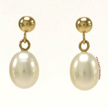 Load image into Gallery viewer, White Pearl Dangle Earrings – 14k Yellow Gold Studs