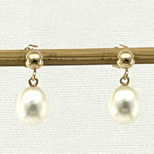 Load image into Gallery viewer, White Pearl Dangle Earrings – 14k Yellow Gold Studs