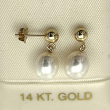 Load image into Gallery viewer, White Pearl Dangle Earrings – 14k Yellow Gold Studs