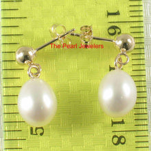 Load image into Gallery viewer, White Pearl Dangle Earrings – 14k Yellow Gold Studs