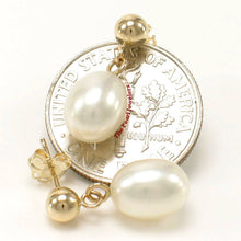 Load image into Gallery viewer, White Pearl Dangle Earrings – 14k Yellow Gold Studs