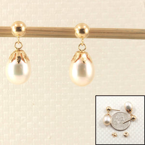 14K Yellow Gold White Pearl Dangle Earrings with Claws