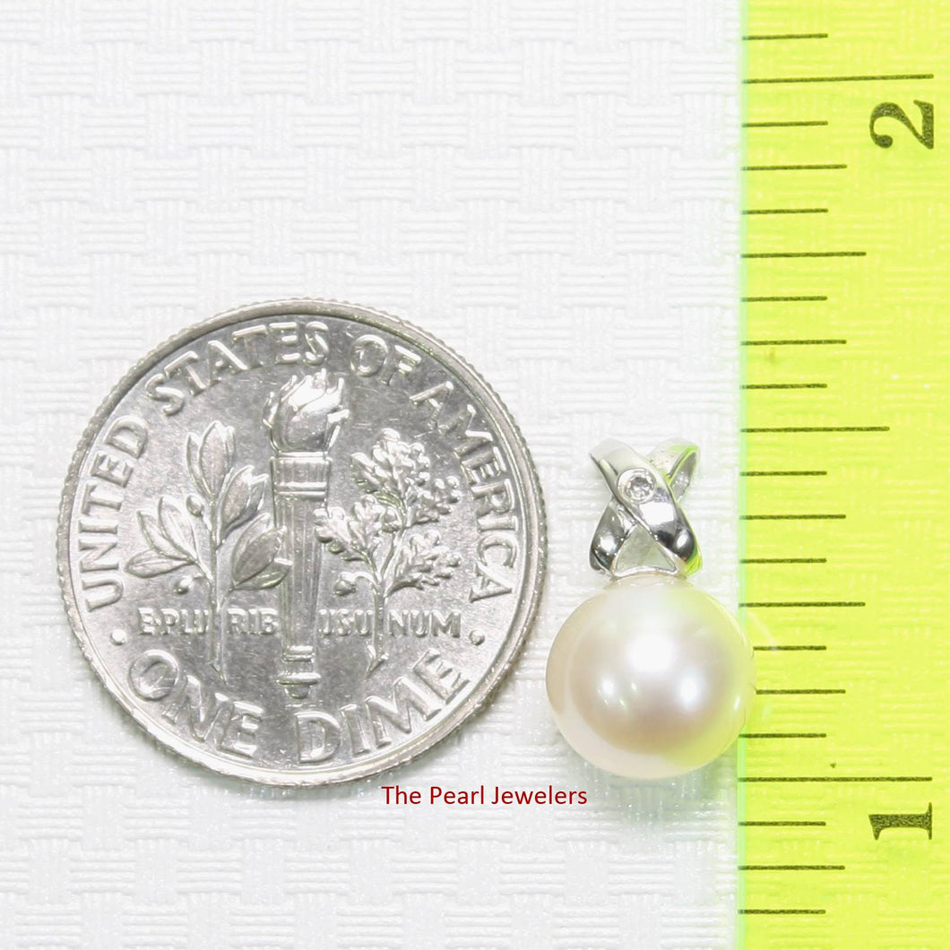White Pearl Pendant – 14k White Gold with Diamond Bail