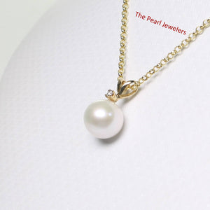 White Pearl Pendant – 14k Yellow Gold with Diamond Bail