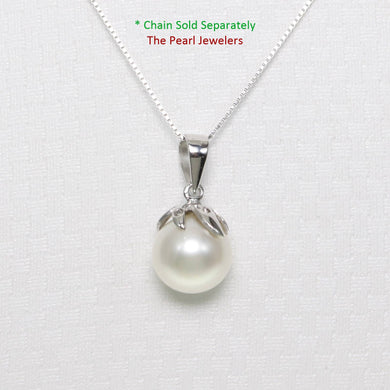 White Pearl Pendant – 14k White Gold Claw Bail with Diamonds