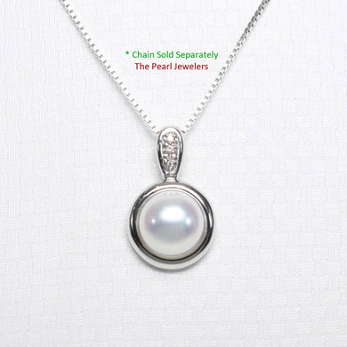 White Pearl Enhancer Pendant – 14k White Gold + Diamonds