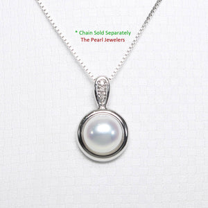 White Pearl Enhancer Pendant – 14k White Gold + Diamonds