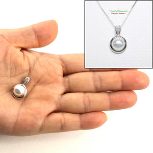 White Pearl Enhancer Pendant – 14k White Gold + Diamonds