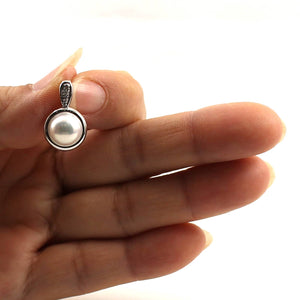 White Pearl Enhancer Pendant – 14k White Gold + Diamonds