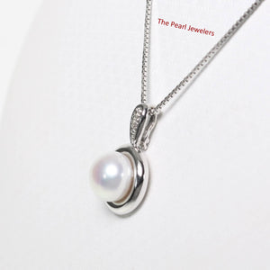 White Pearl Enhancer Pendant – 14k White Gold + Diamonds