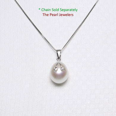 White Pearl Pendant with Diamond Eyes – 14k White Gold
