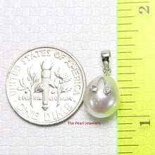 Load image into Gallery viewer, White Pearl Pendant with Diamond Eyes – 14k White Gold