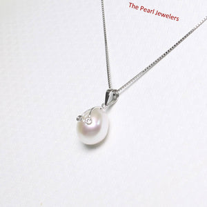 White Pearl Pendant with Diamond Eyes – 14k White Gold
