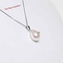 Load image into Gallery viewer, White Pearl Pendant with Diamond Eyes – 14k White Gold