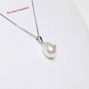 White Pearl Pendant with Diamond Eyes – 14k White Gold