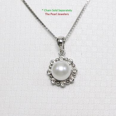 White Pearl Pendant – 14k White Gold with Diamond Halo