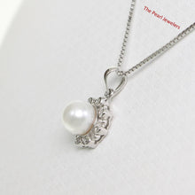 Load image into Gallery viewer, White Pearl Pendant – 14k White Gold with Diamond Halo