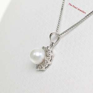 White Pearl Pendant – 14k White Gold with Diamond Halo