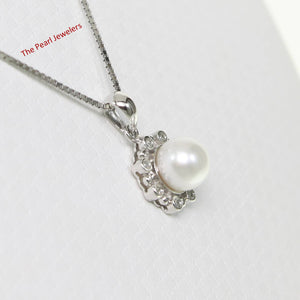 White Pearl Pendant – 14k White Gold with Diamond Halo