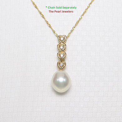 White Pearl Pendant – 14k Yellow Gold with Diamond Heart Bail
