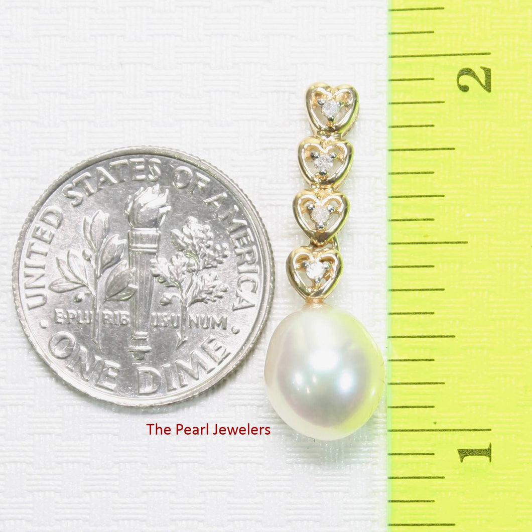 White Pearl Pendant – 14k Yellow Gold with Diamond Heart Bail