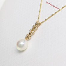 Load image into Gallery viewer, White Pearl Pendant – 14k Yellow Gold with Diamond Heart Bail