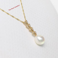Load image into Gallery viewer, White Pearl Pendant – 14k Yellow Gold with Diamond Heart Bail