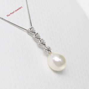 White Pearl Diamond Hearts Pendant – 14k White Gold 8–8.5mm Drop