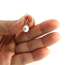 Load image into Gallery viewer, White Pearl Pendant with Diamond – 14k Yellow Gold